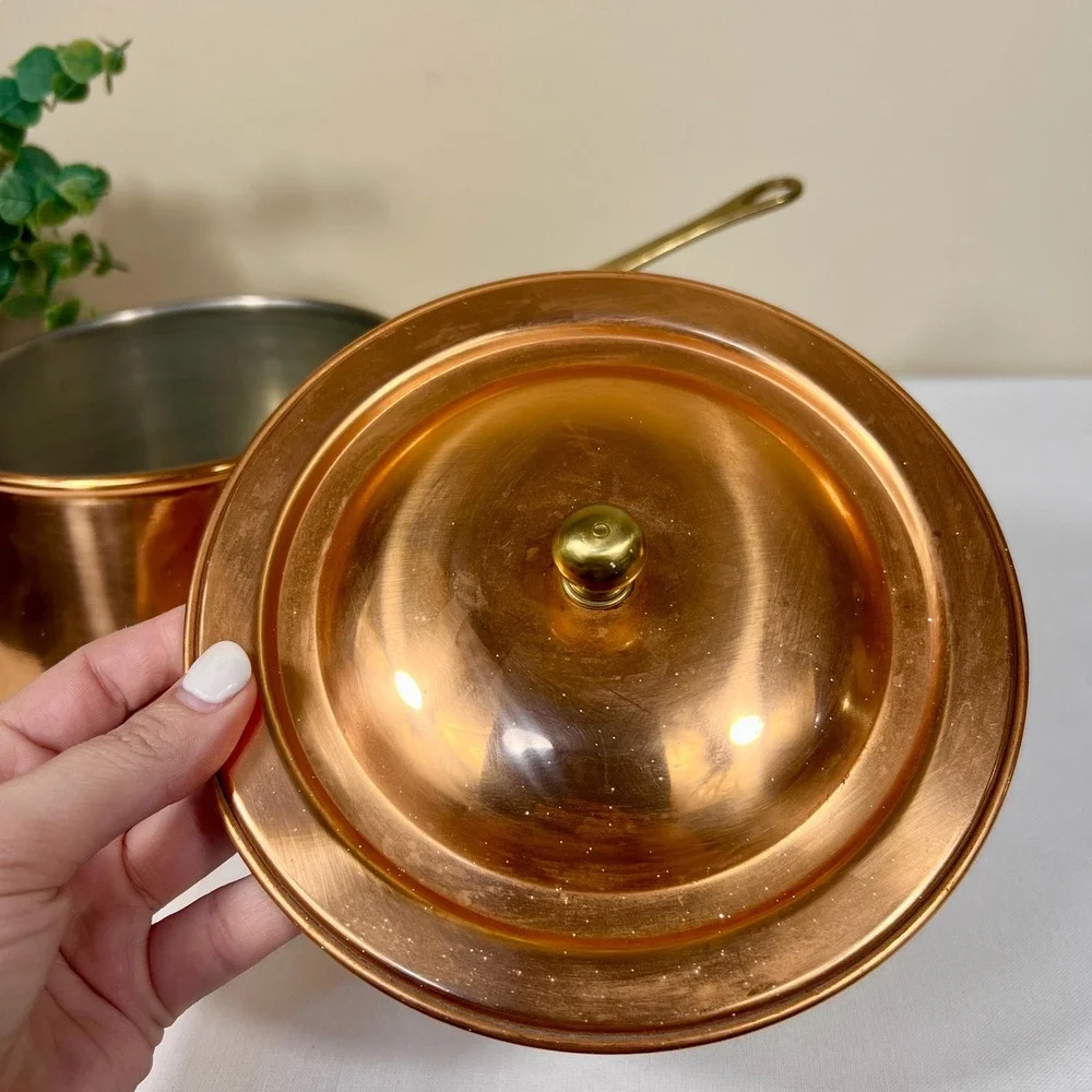 Vintage Copper Double Boiler With Brass Handles | 3 Piece Set